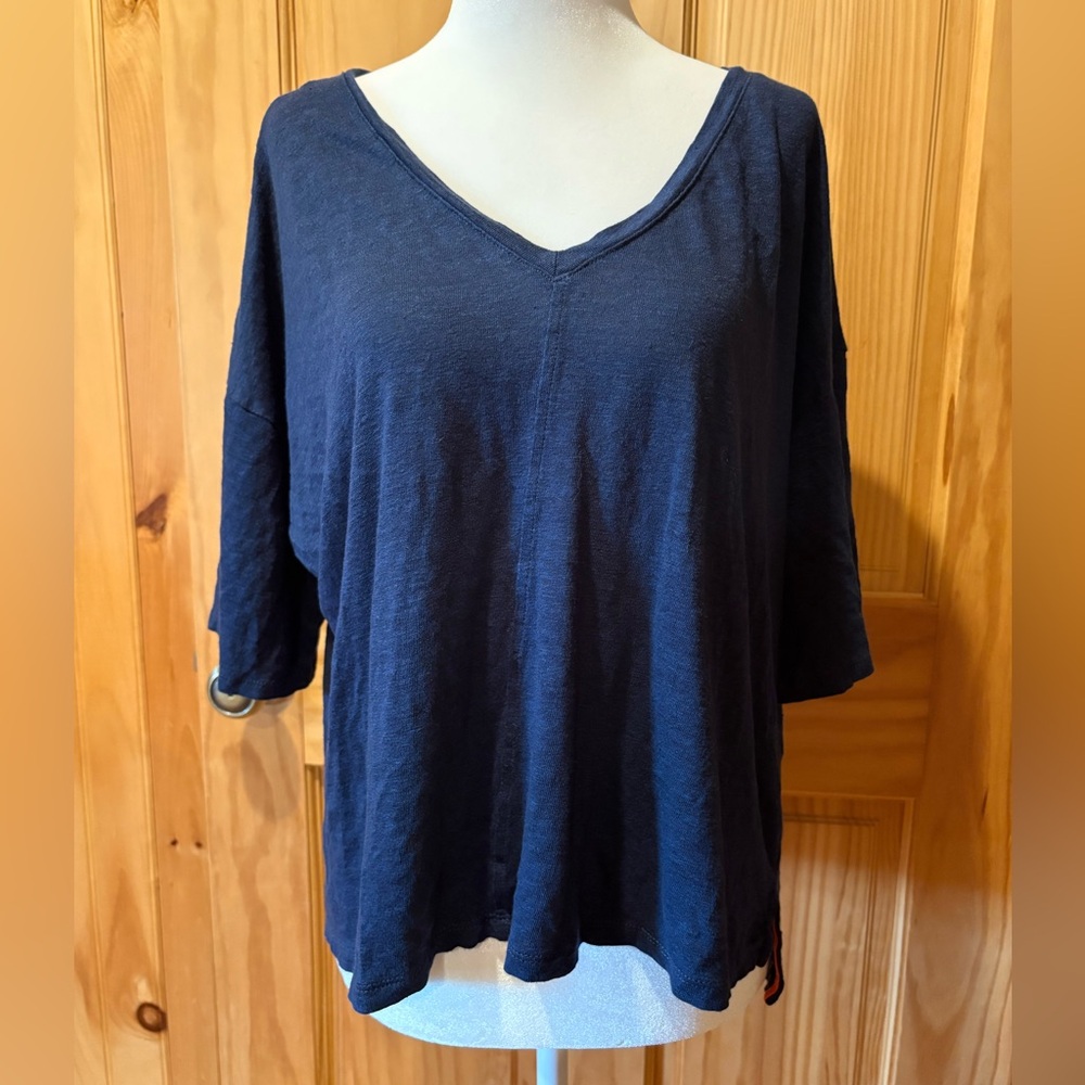 Tahari 100% linen V-neck tee Navy Blue women’s L
